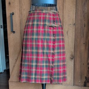Pendleton Plaid Wool Women's Skirt with Buckle Detail